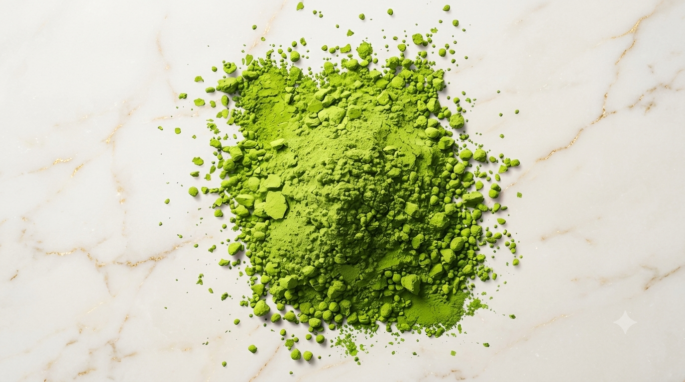 Bright green powder clump