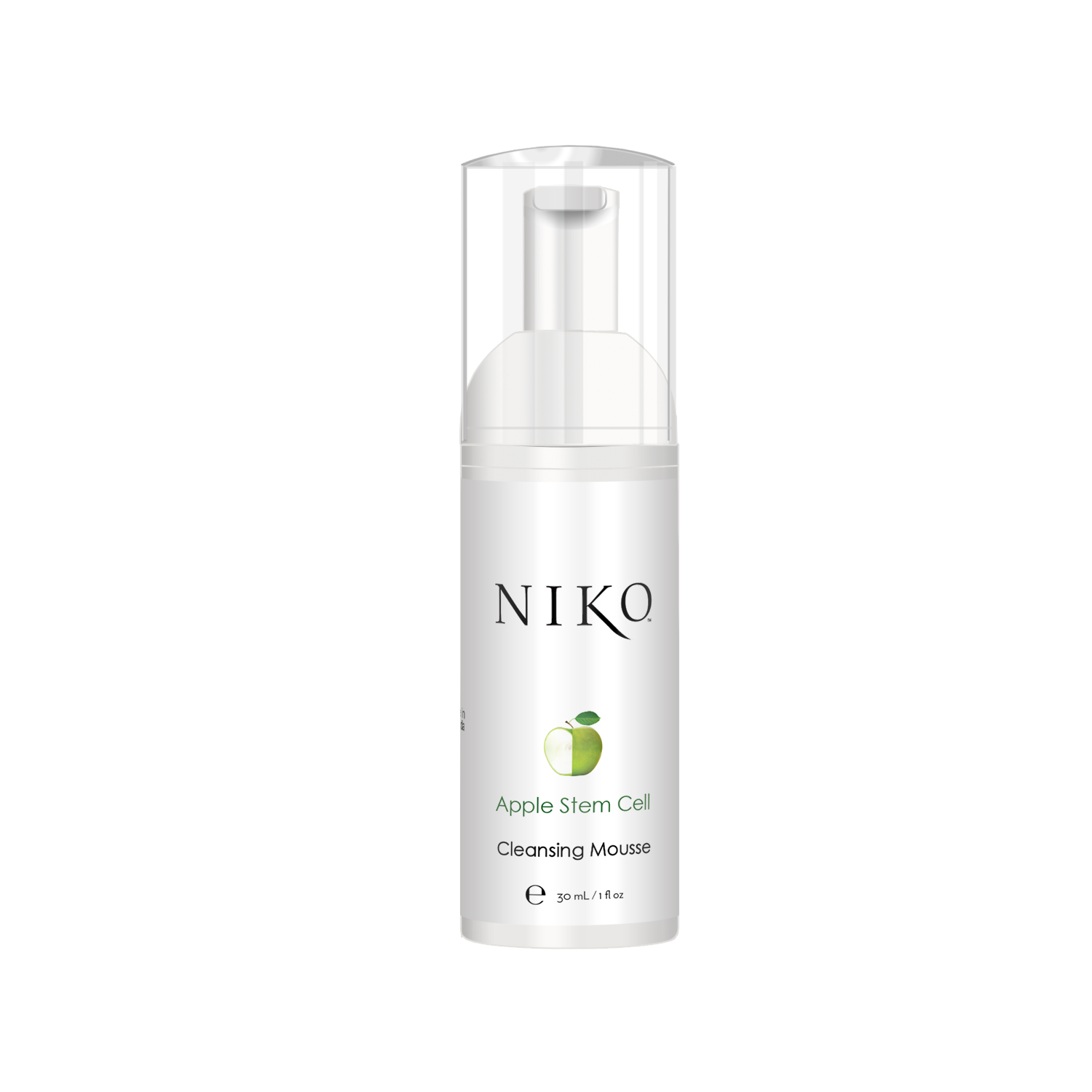 Bottle with foaming pump 30mL with Apple Stem Cell CLeansing Mouse lablel