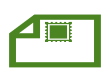 Green icon of a piece of paper with a stamp on a white background